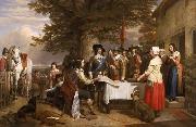 Oil on canvas painting of Charles I holding a council of war at Edgecote on the day before the Battle of Edgehill
